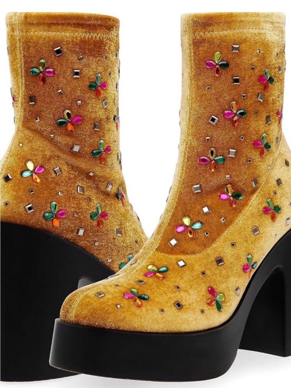 Harriet Velvet Sock Platform Bootie with Rhinestones